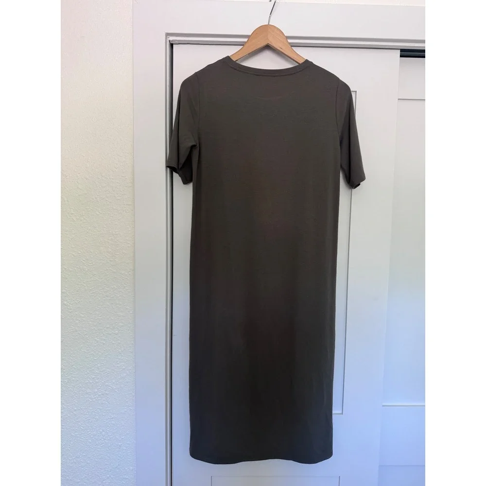 Eileen‎ Fisher Short Sleeve Viscose Jersey Midi T-Shirt Dress Olive XXS